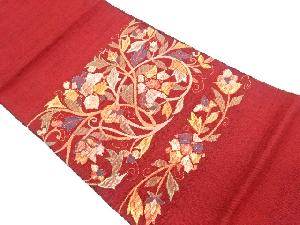 手織り紬花葉模様織出し名古屋帯